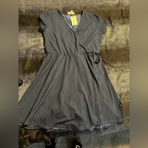 Jean style sundress knee length front wrap dress